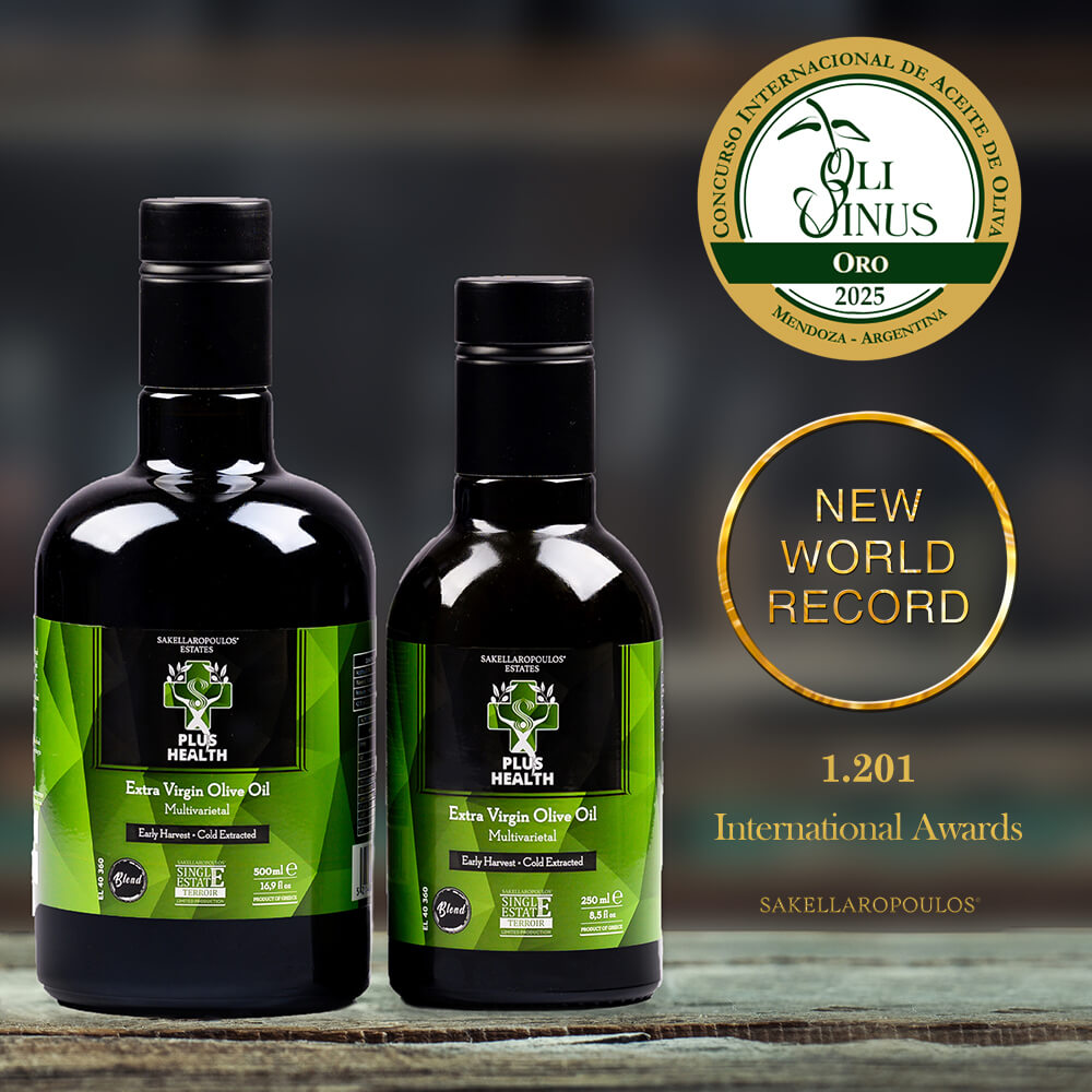 Olivinus 2025 Record olive oil awards Plus Health Green Multivarietal EVOO Sparta Greece