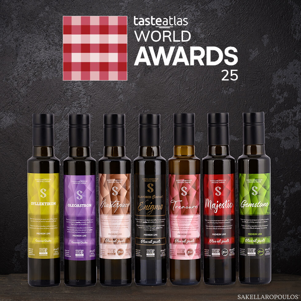 Taste atlas gastronomic competition list 2025 best olive oils flavored gourmet Sakellaropoulos olive awards world record Masterpiece evoo culinary