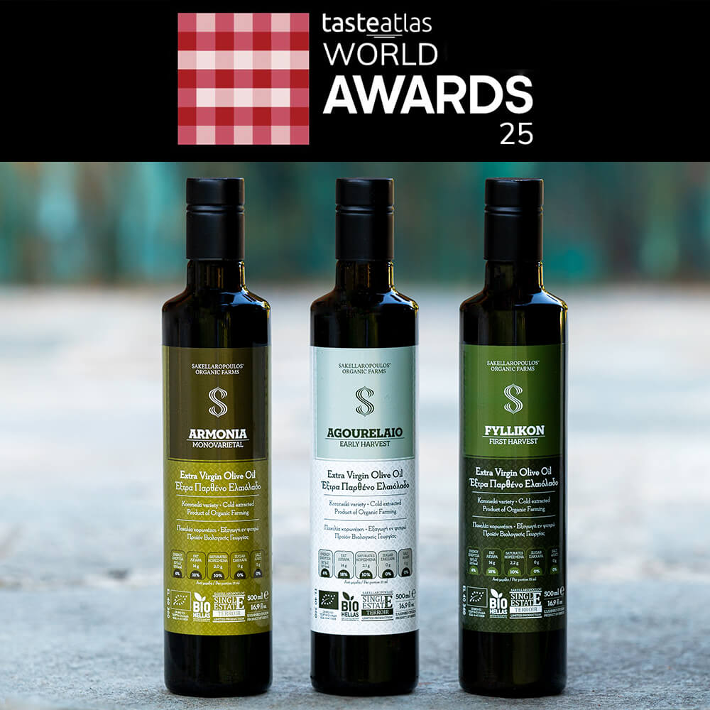 Taste atlas gastronomic competition list 2025 best olive oils flavored gourmet Sakellaropoulos olive awards world record Masterpiece evoo culinary