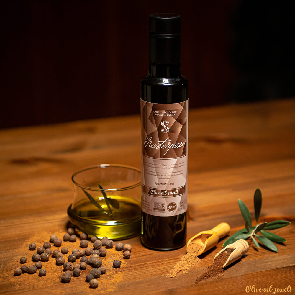 masterpiece premium evoo pimento cloves nutmeg cinnamon flavored best top quality olive oil jewels