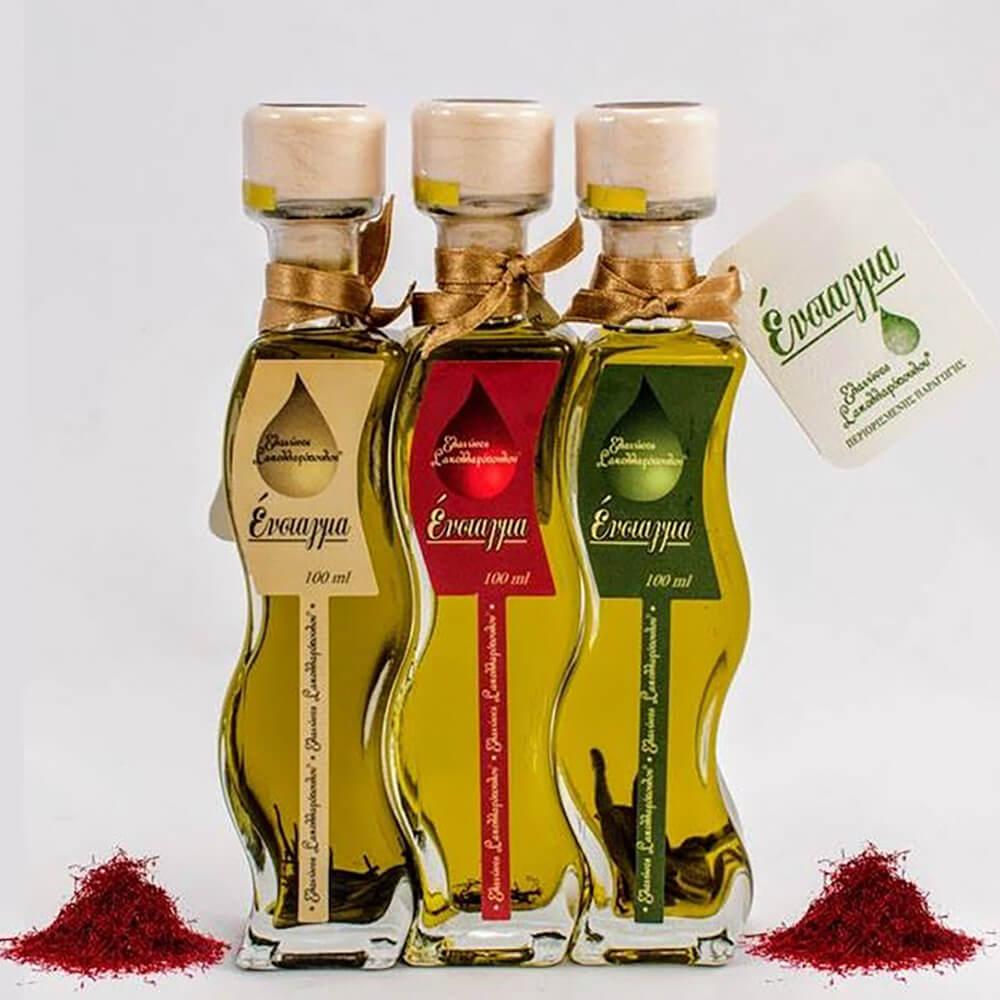 Premium Flavored Evoo with saffron extra virgin greek enstagma