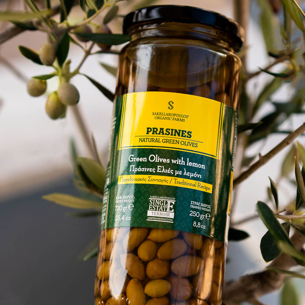 Green olives natural with lemon organic prasines greek polyphenols