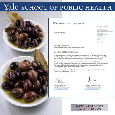 The olives by Sakellaropoulos Organic Farms in research at Yale University USA